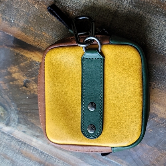 Coach Square Hybrid Pouch Colorblock Mini Bag Men Tumeric Yellow Clover Green - Picture 2 of 5